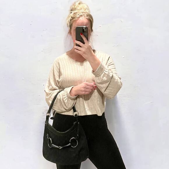 Gucci Horsebit GG Monogram Shoulder Hobo Zip Bag Canvas Leather Black Silver - Picture 3 of 16